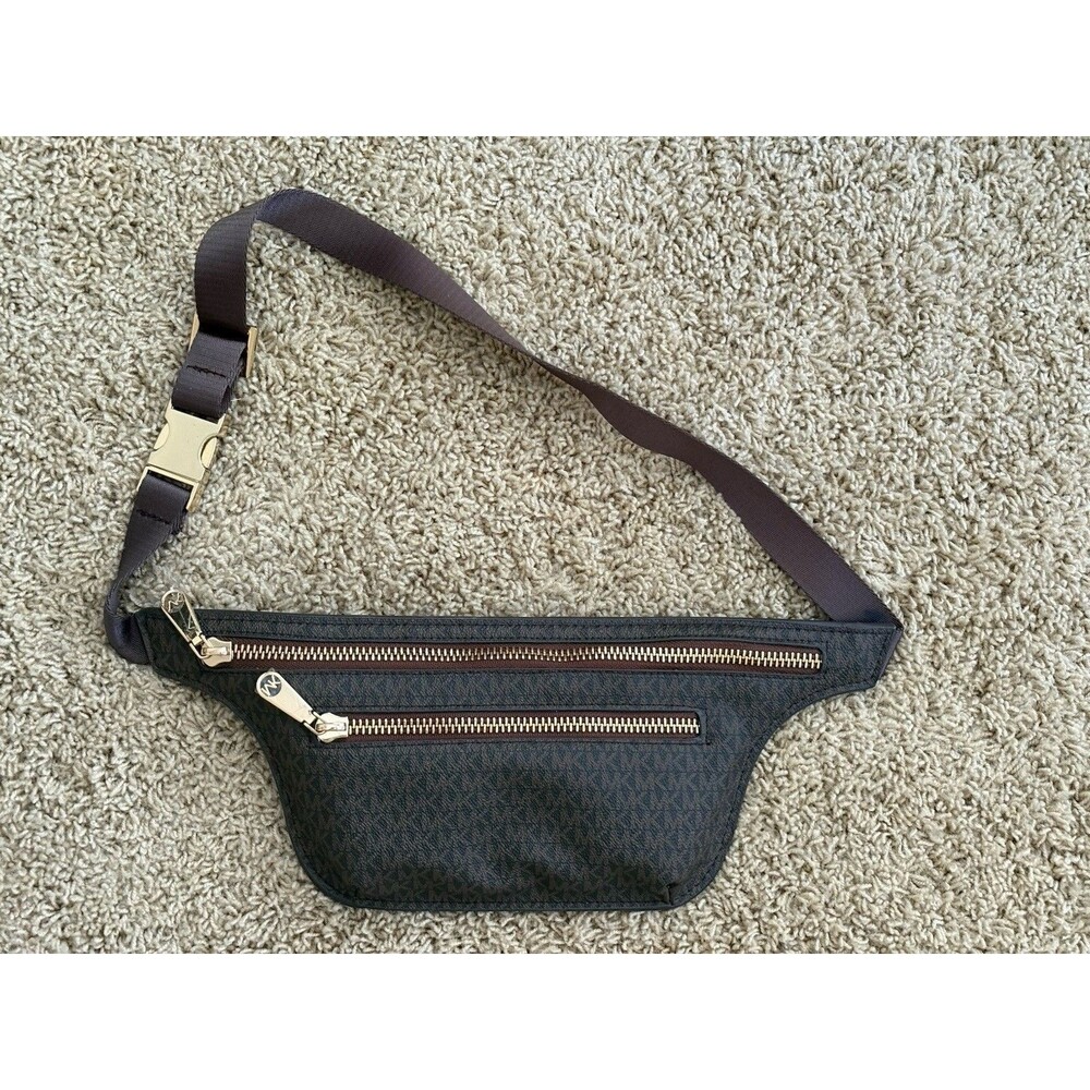 Michael Kors Signature Double Zip Adjustable Belt Bag Fanny Pack Brown NWOT